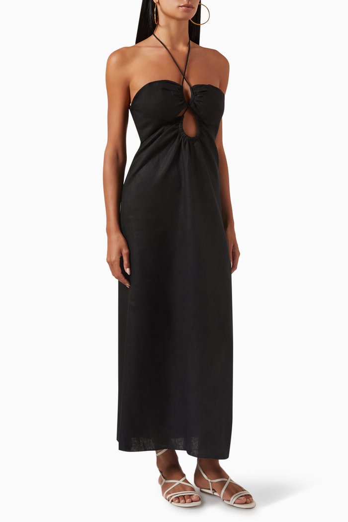 

Roge Halterneck Dress in Linen, Black