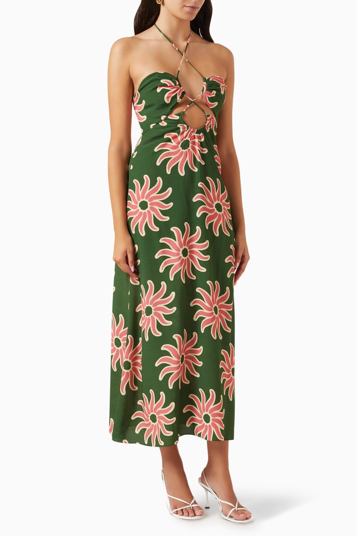

Roge Halterneck Dress in Linen, Multicolour