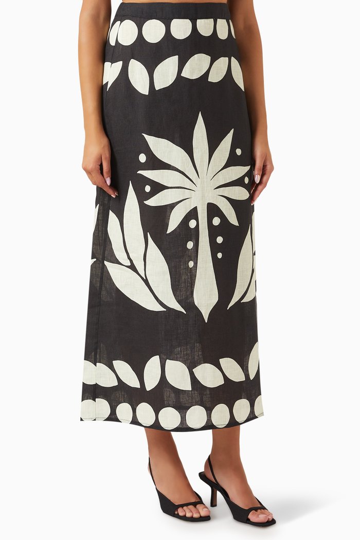 

Magda Printed Skirt in Linen, Black