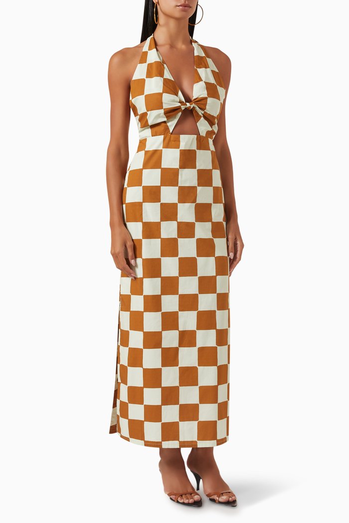 Eli Halter Dress in Cotton, Brown