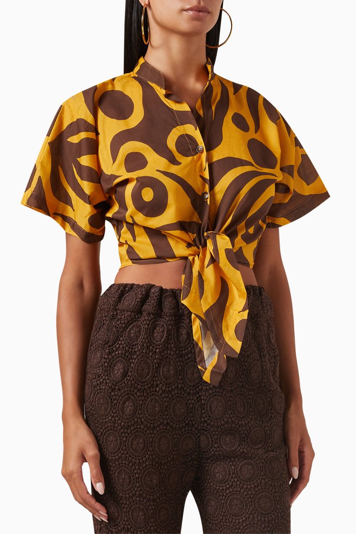 

Leroy Tie-up Top in Linen, Multicolour