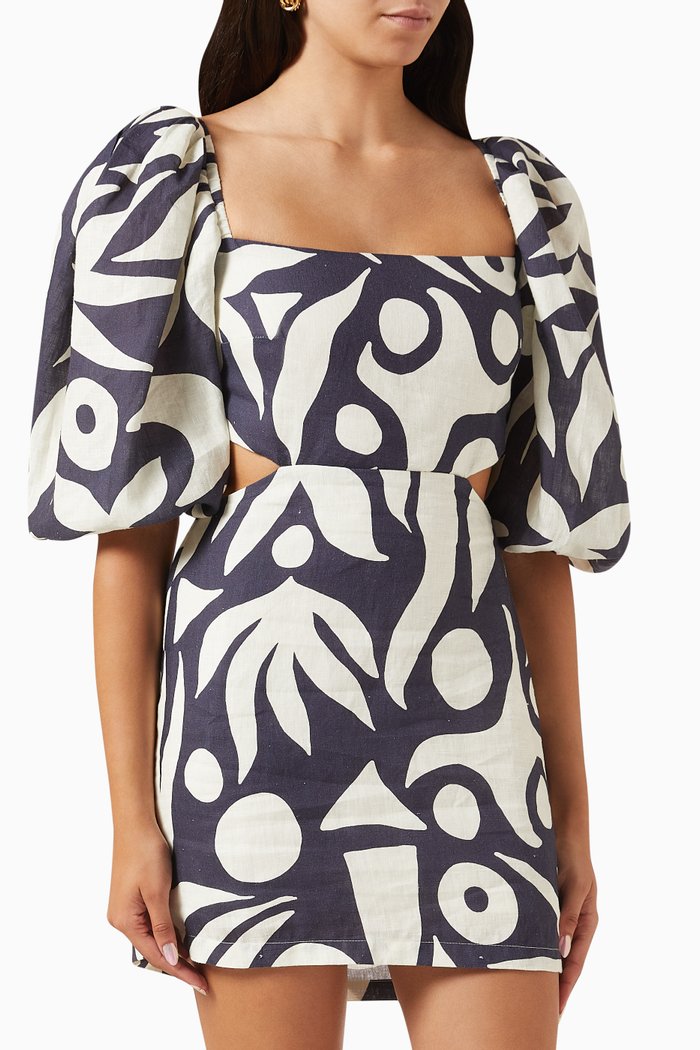 

Guapi Cut-out Dress in Linen, Blue