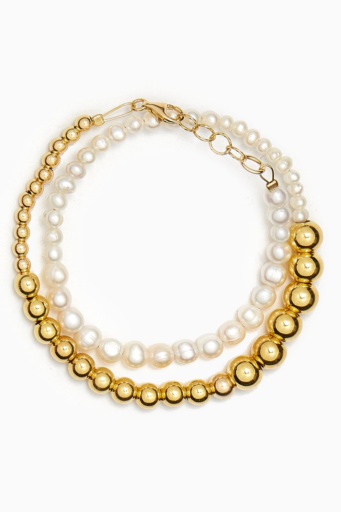 Talon Pearl Bra Bracelet in 18kt Gold-plated Silver, White