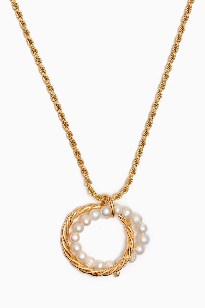 

Twisted Pearl Necklace in 18kt Gold-plated Silver, White