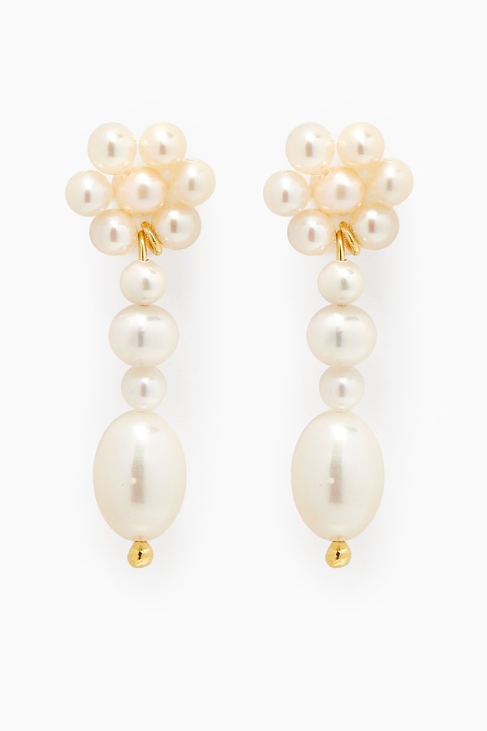 

Rina Drop Earrings in 18kt Gold-plated Silver, White