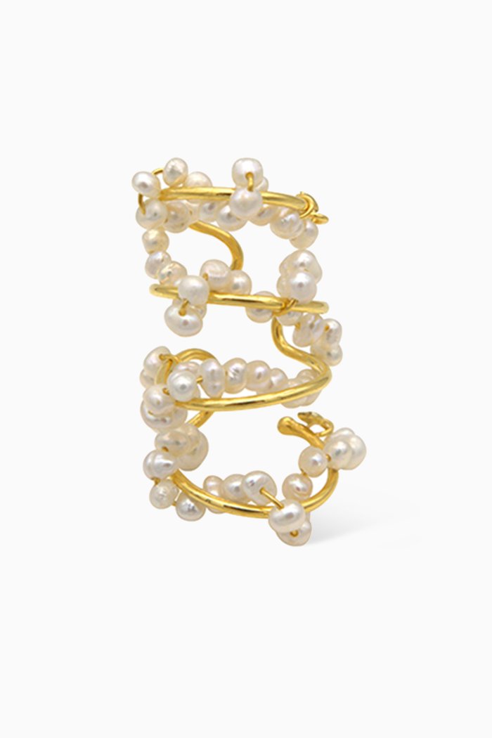 Ellis Single Ear Cuff in 18kt Gold-plated Silver, White