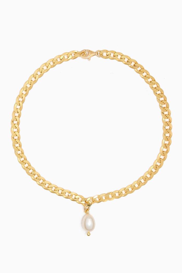 Perla Anklet in 18kt Gold-plated Silver, White