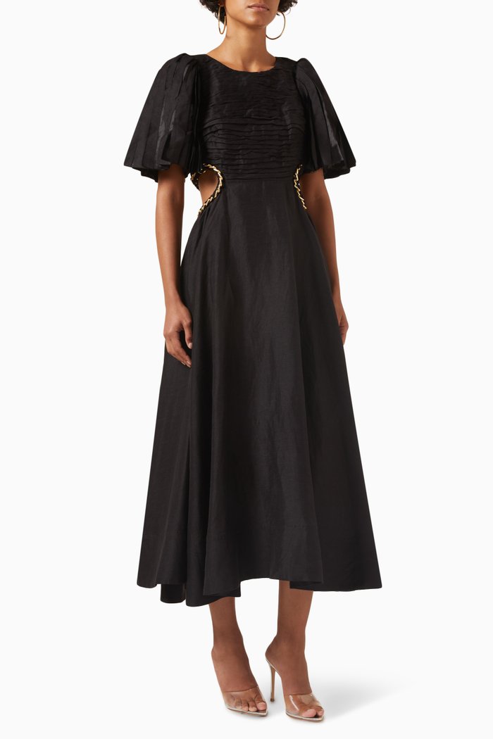 

Monica Chainlink Midi Dress in Linen, Black