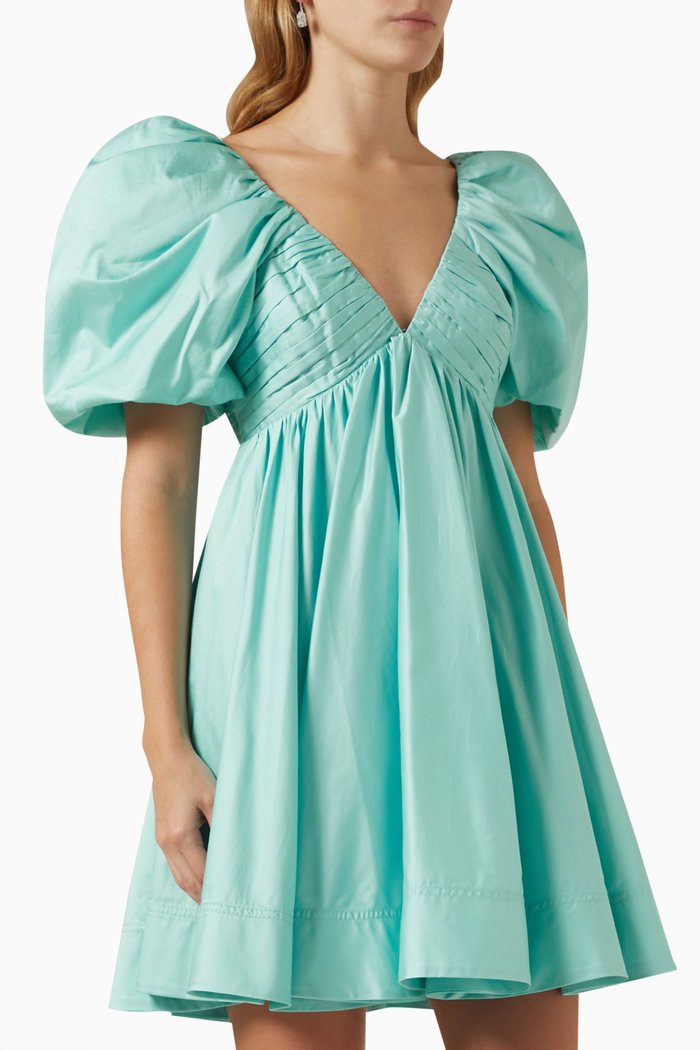 

Gabrielle Plunge Mini Dress in Linen-blend, Blue
