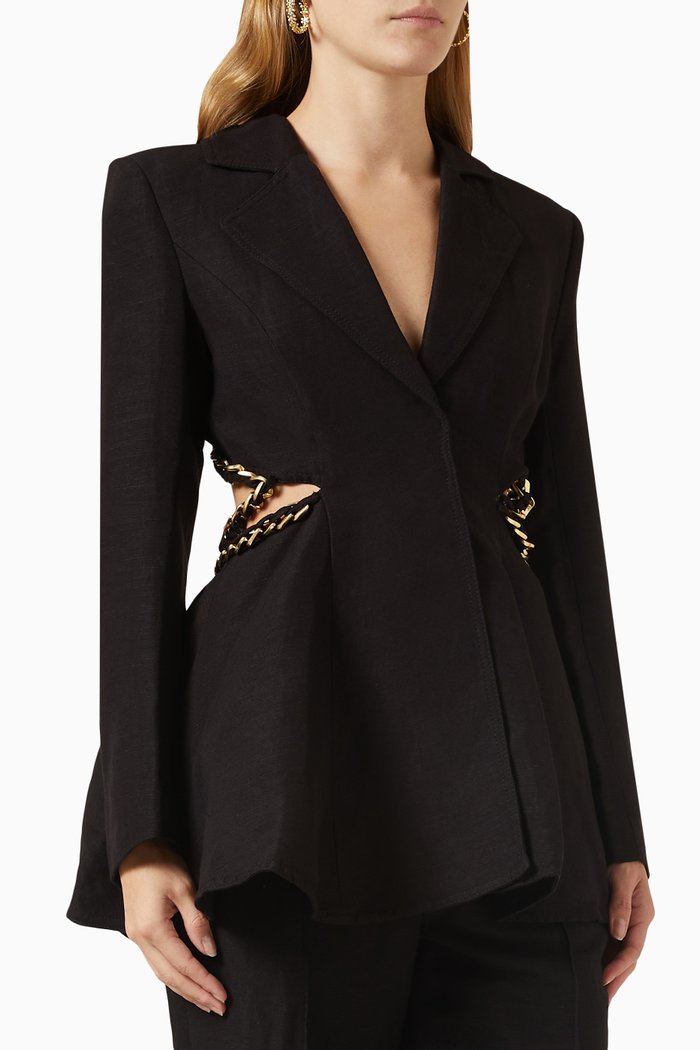 

Opal Backless Chainlink Jacket in Linen-blend, Black