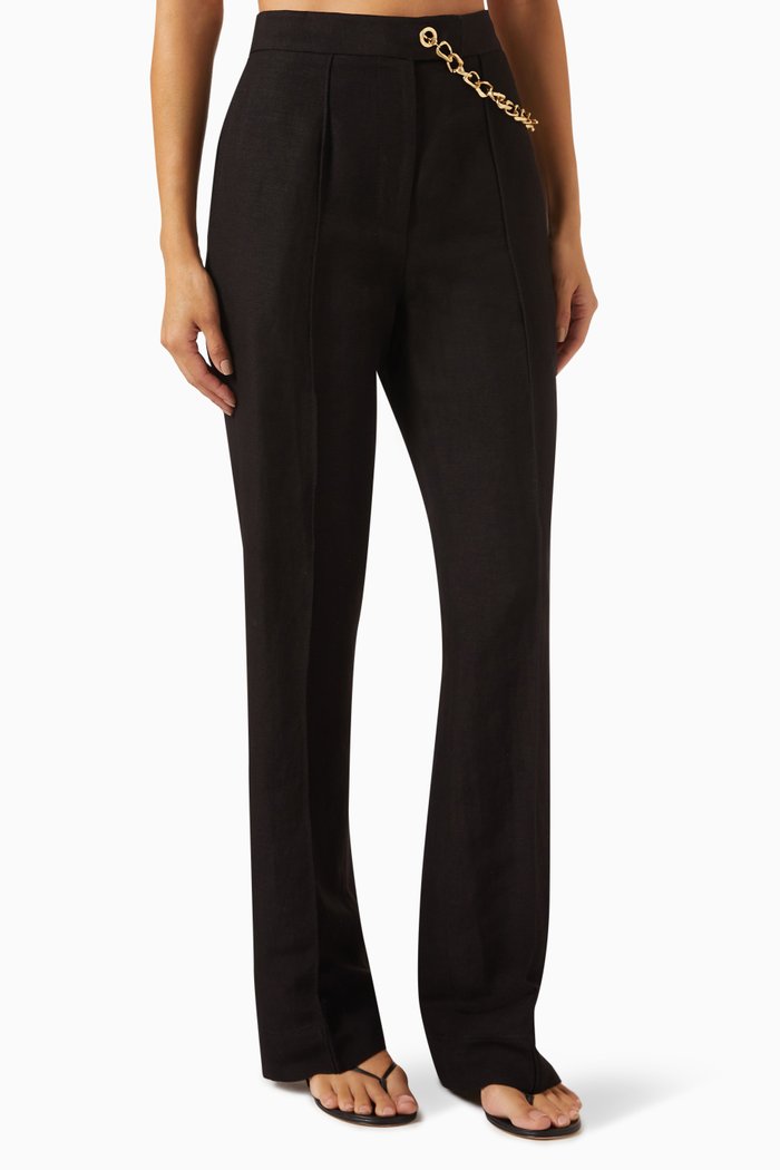 

Opal Flared Chain Link Pants in Linen, Black