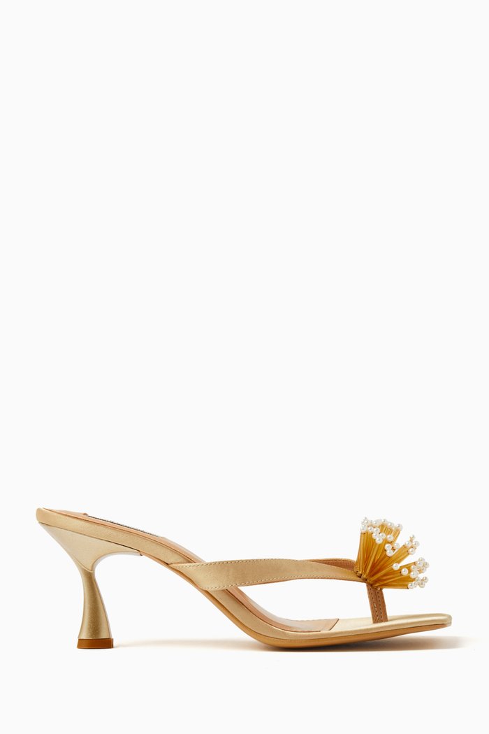 

Mara Beaded Dandelion Mules in Satin, Gold