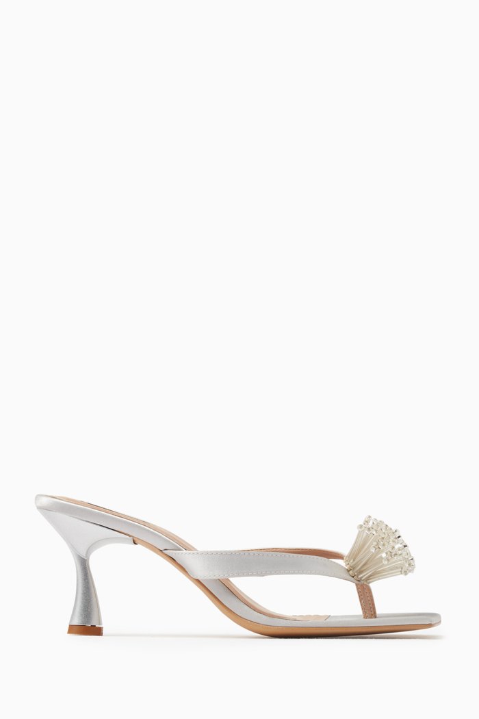 

Mara Beaded Dandelion Mules in Satin, Silver