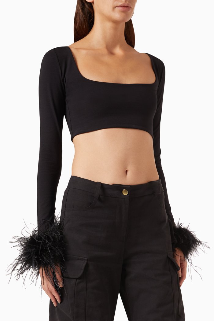 Chica Feather Top in Cotton-jersey, Black