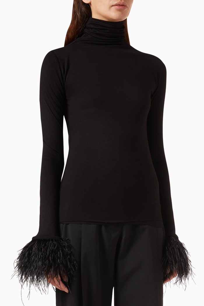 

Elektra Feather Turtleneck Top in Viscose-knit, White