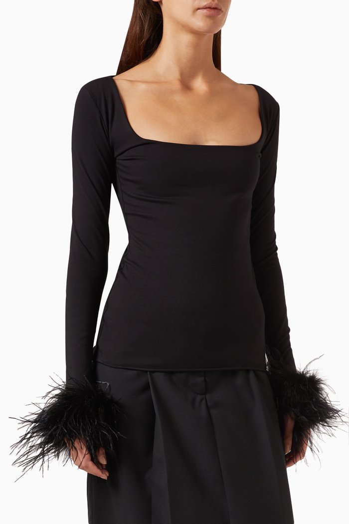 

Chica Feather Blouse in Cotton-jersey, Black