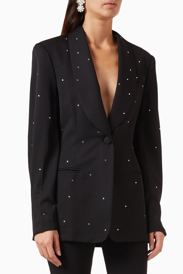 

Bowie Embellished Oversized Blazer in Wool, Black