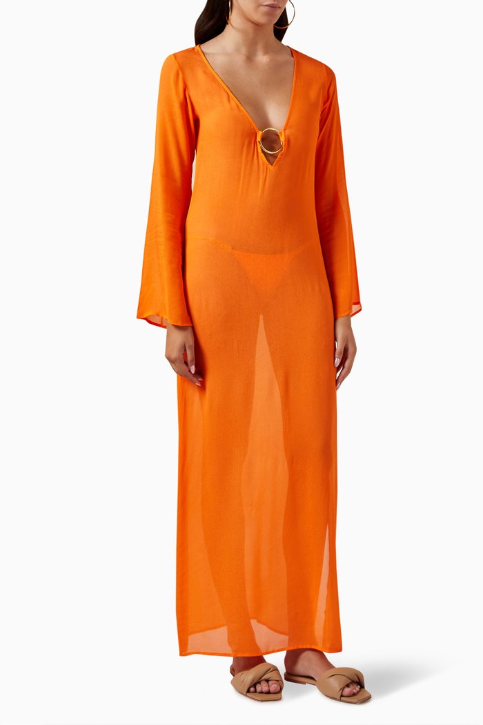 

Totem Hoop Cover-up Maxi Dress in Viscose, Orange