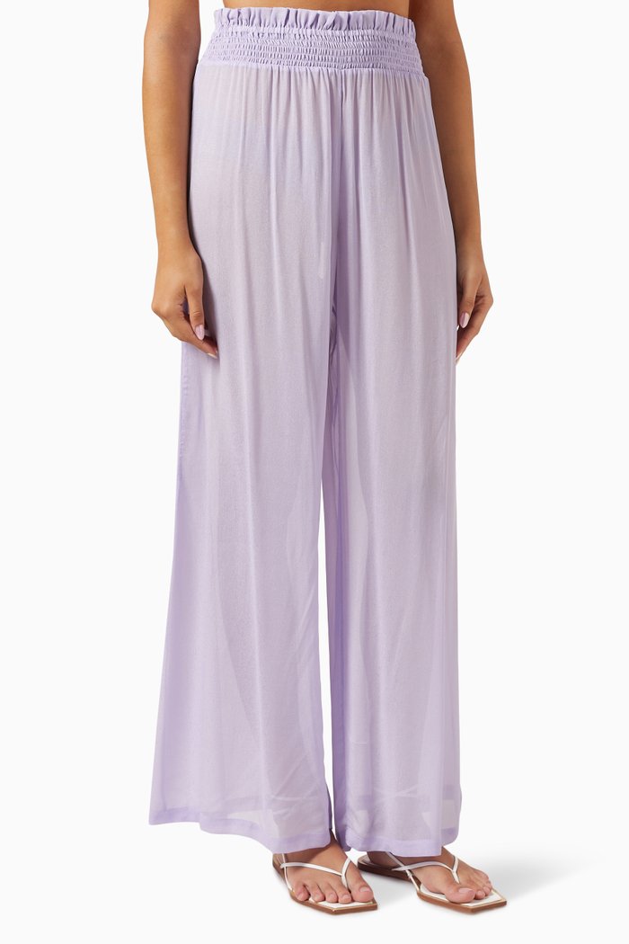 

Mission Shirred Palazzo Pants in Viscose, Purple