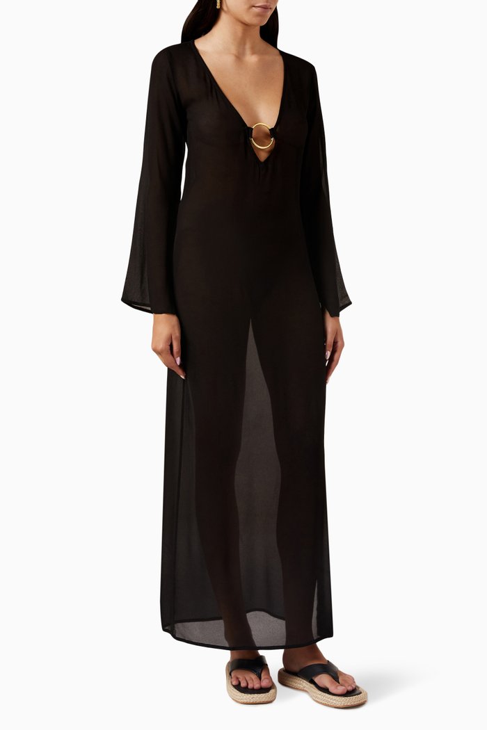 

Totem Hoop Cover-up Maxi Dress in Viscose, Black