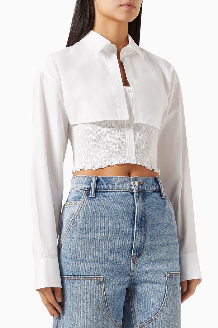 

Smocked Cami Overshirt Twinset in Poplin, White