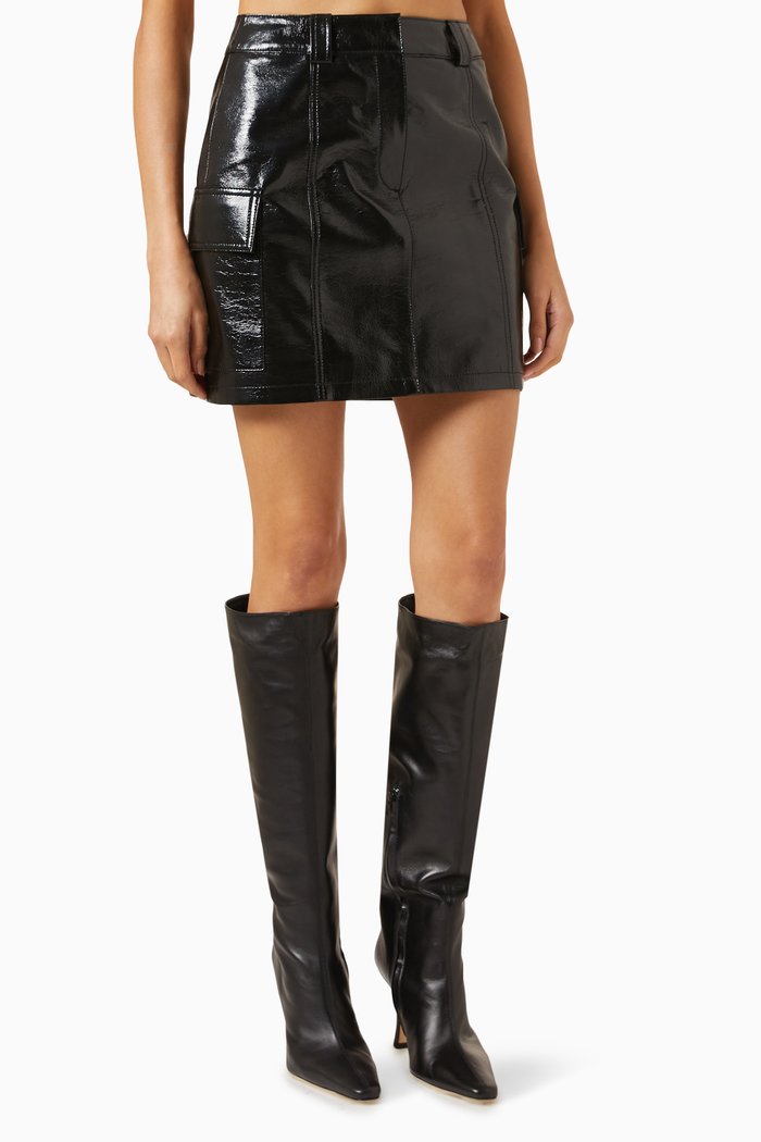 

Cargo Mini Skirt in Glossy Faux-leather, Black