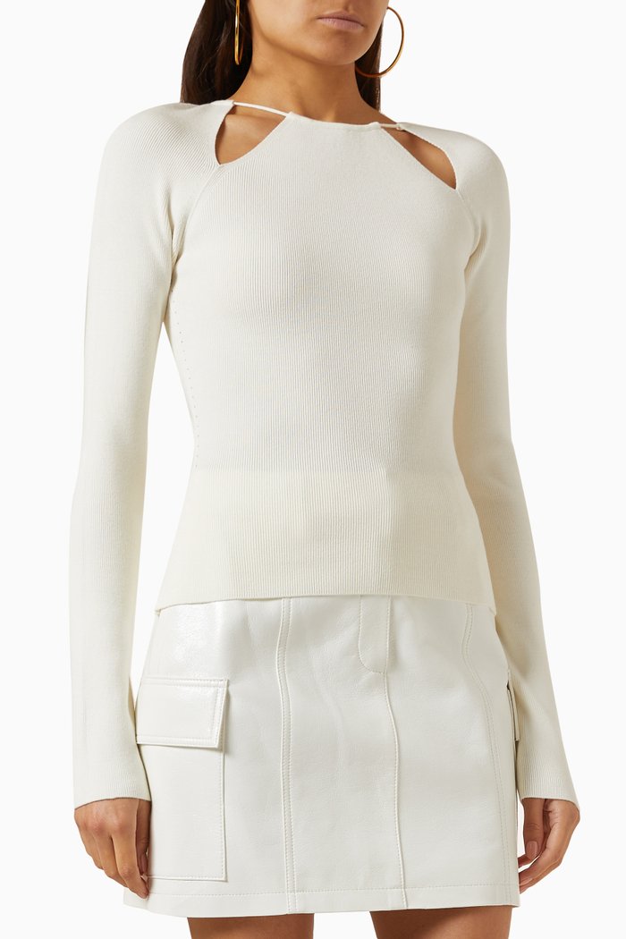 

Neck String Sweater in Rib-knit, Neutral