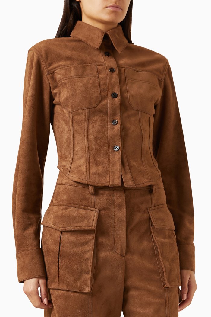 

Signature Line Shirt in Faux-suede, Brown