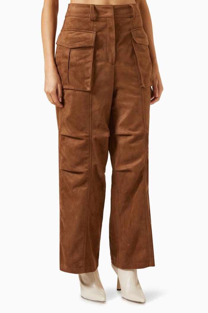 

Cargo Pants in Faux-suede, Brown