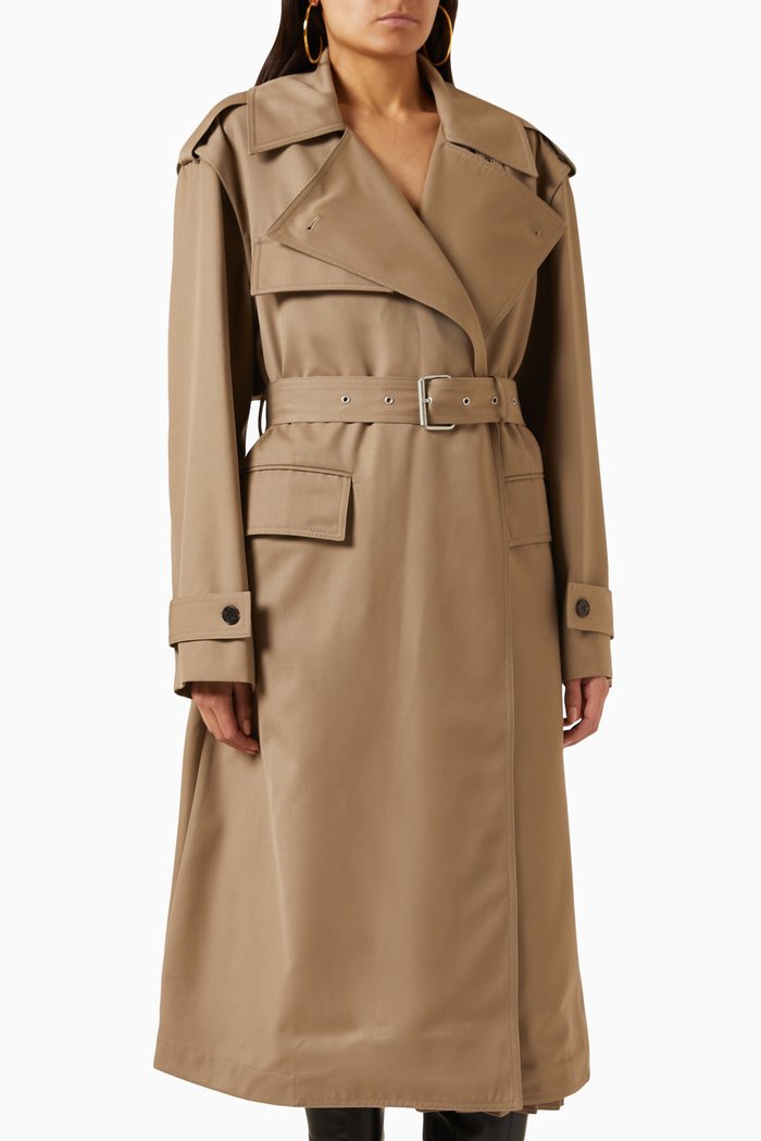 

Detachable-Sleeve Trench Coat in Wool, Neutral