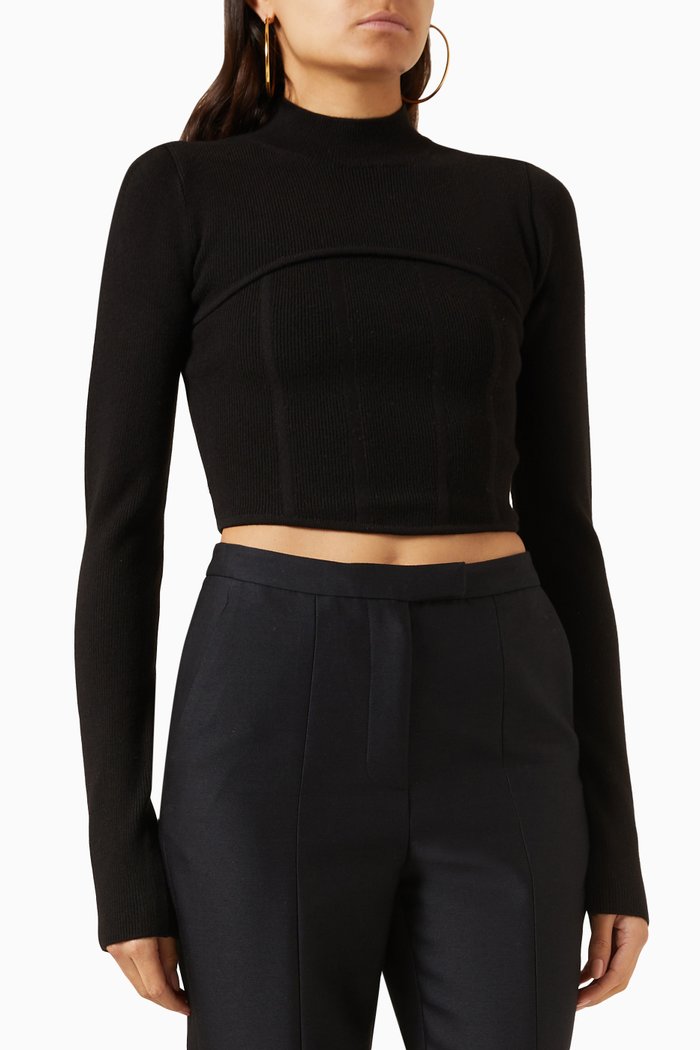 

Bolero & Bustier Top Set in Wool-knit, Black