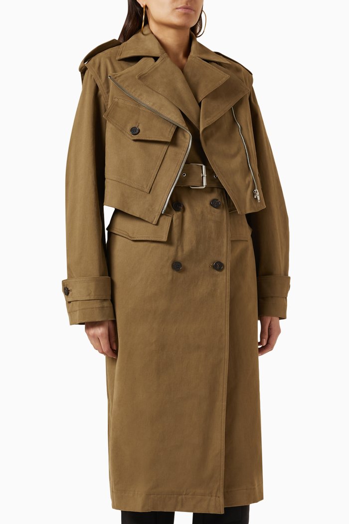Layered Belted Coat in Cotton, Brown