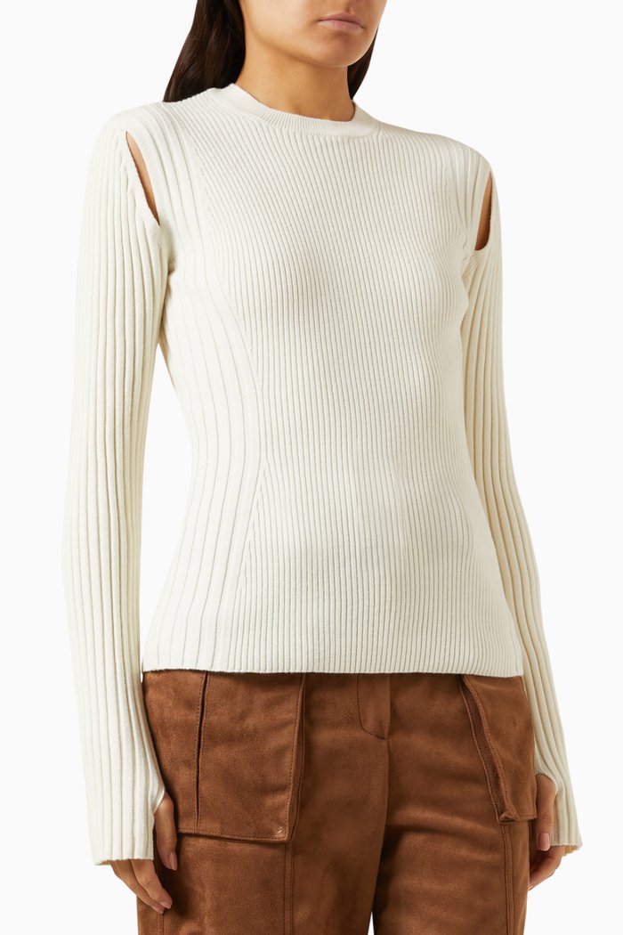 Slim-fit Top in Rib-knit, Neutral