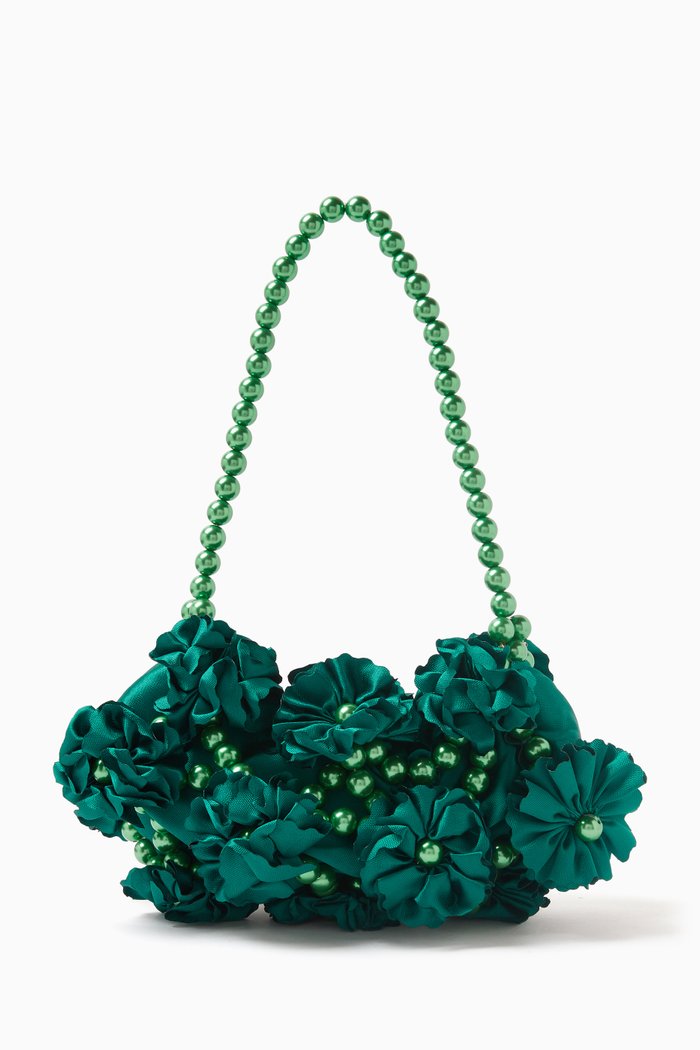 Small Magnolia Shoulder Bag in Satin, Green