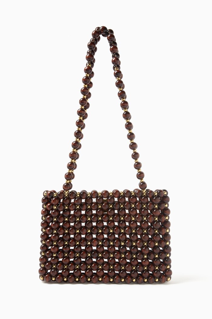 

Capucine Tote Bag in Wooden Beads, Brown