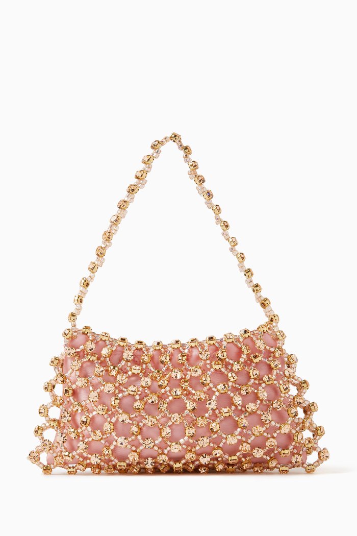 

Small Songes Shoulder Bag in Crystals and Beads, Pink