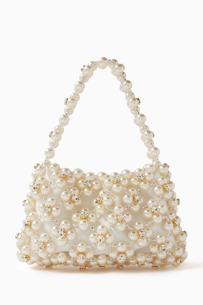 

Anemones Top Handle Bag in Swarovski Crystals and Pearls, Neutral