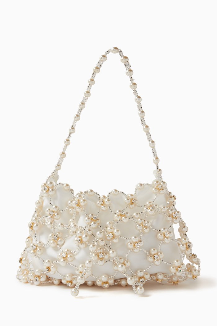 

Small Anemones Shoulder Bag in Swarovski Crystals and Pearls, Neutral