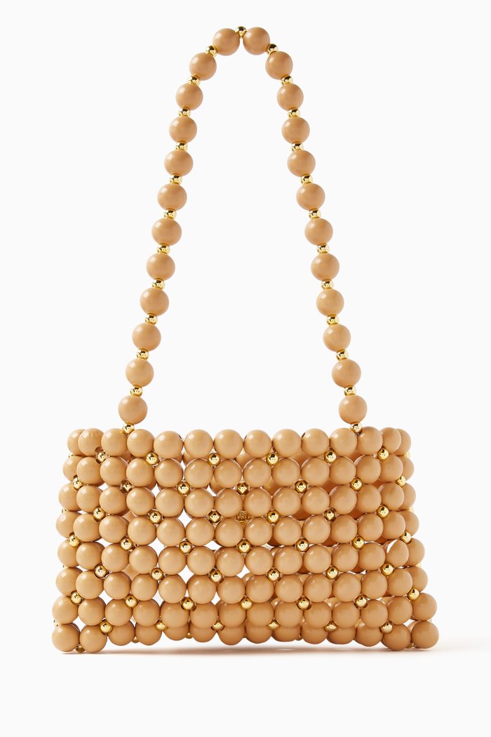 Capucine Shoulder Bag in Wooden Beads, Neutral