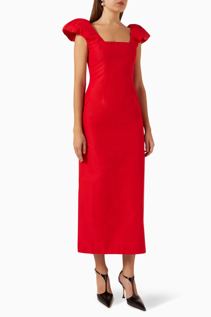 

Victoria Maxi Dress in Cotton-silk, Red