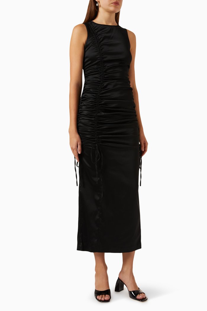 

Nadine Gathered Midi Dress, Black