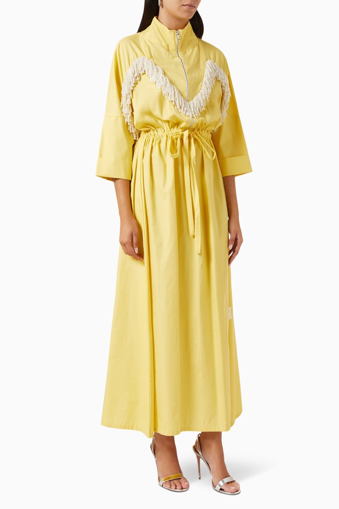 

Pearl-fringe Maxi Dress in Cotton, Yellow