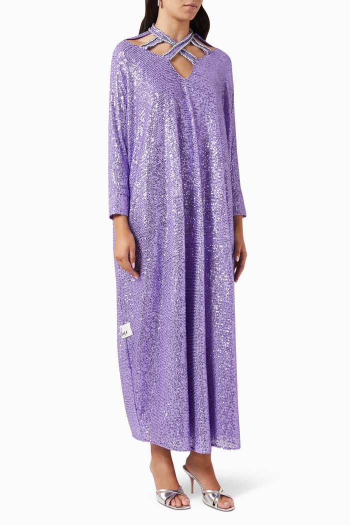 

Criss-cross Crystal Maxi Dress in Sequins, Purple
