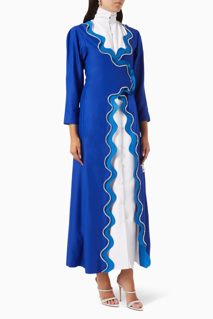 

Crystal Waves Maxi Shirt Dress in Crepe, Blue