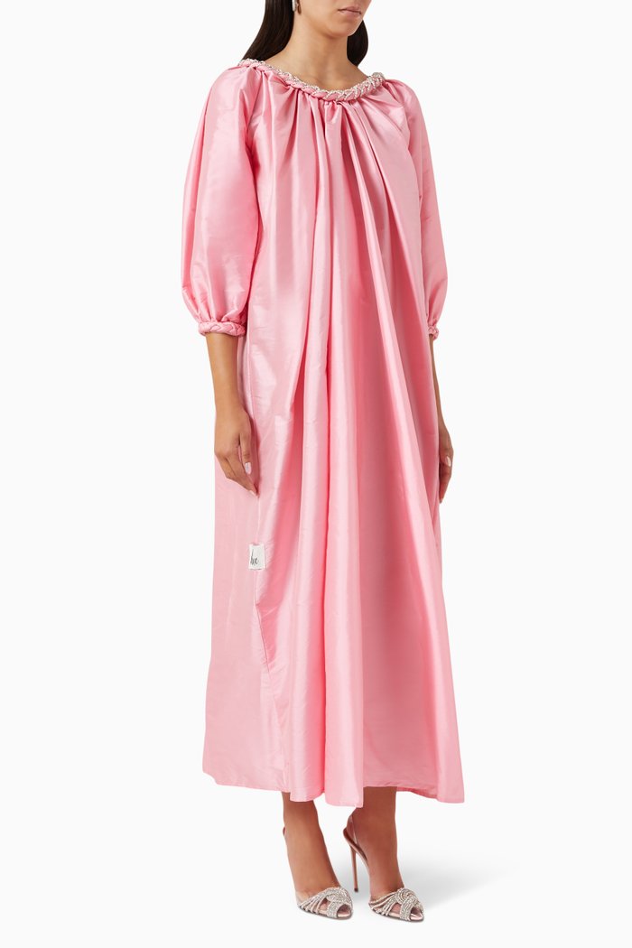 

Braided Crystal Maxi Dress in Taffeta, Pink