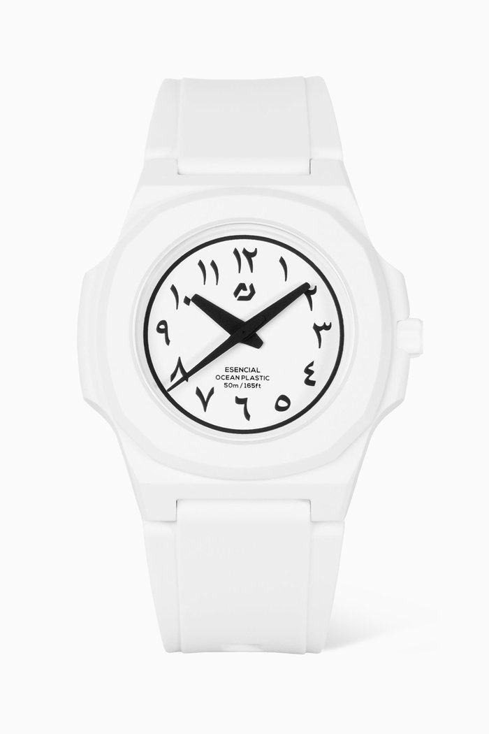 

Esencial Arabic Watch in #TIDE Ocean Plastic Material®, White
