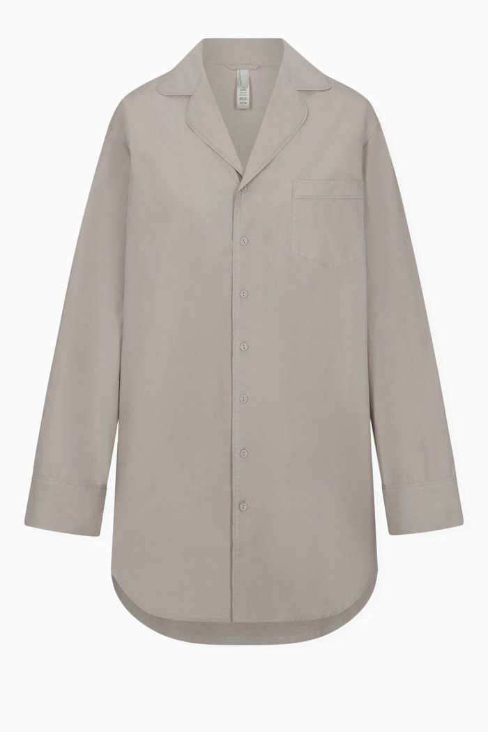 

Cotton Poplin Sleep Button Up Shirt, Silver