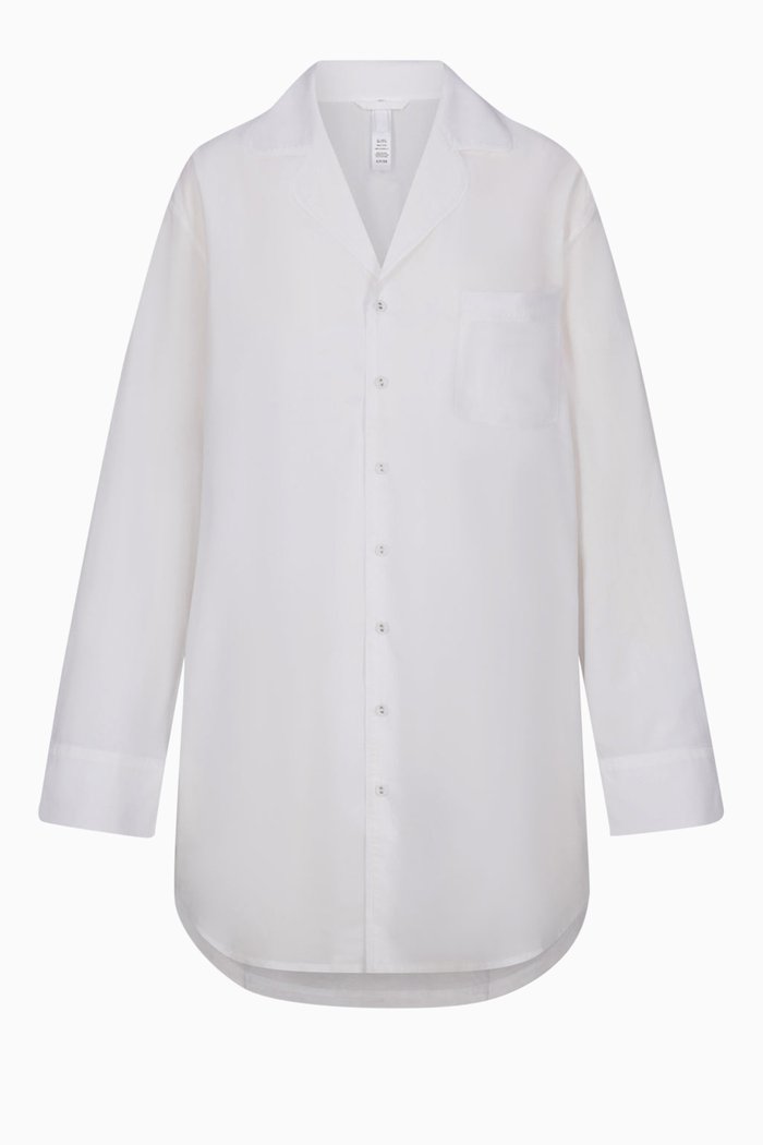 

Cotton Poplin Sleep Button Up Shirt, Neutral