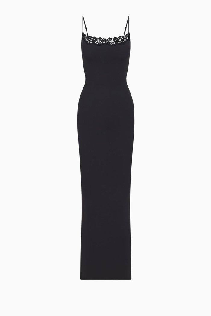 Fits Everybody Corded Lace Long Slip Dress, Black