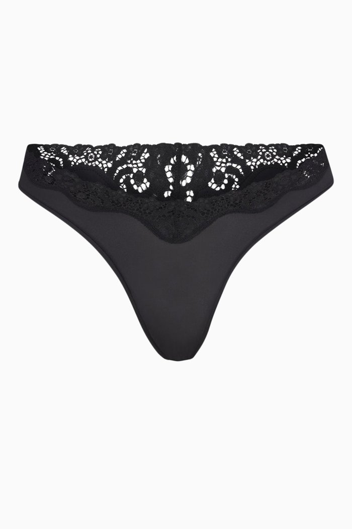 

Fits Everybody Corded Lace Dipped Thong, Black